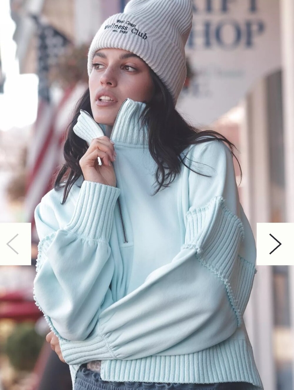 ANTHRO Daily Practice Cozy Half-Zip Ribbed Pullover Sweater In Aqua Blue